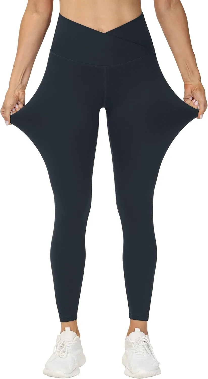 THE GYM PEOPLE Womens' V Cross Waist Yoga Leggings with High Waisted Tummy Control