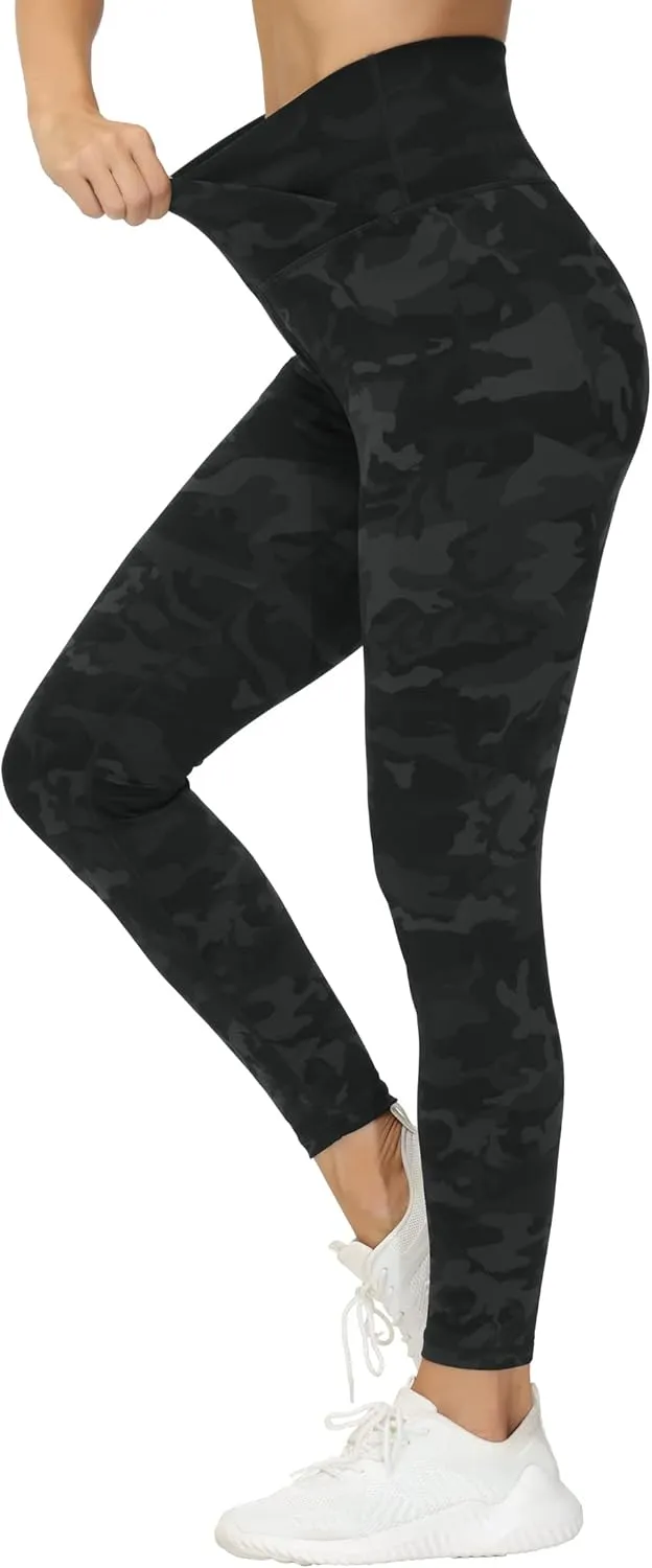 THE GYM PEOPLE Womens' V Cross Waist Yoga Leggings with High Waisted Tummy Control