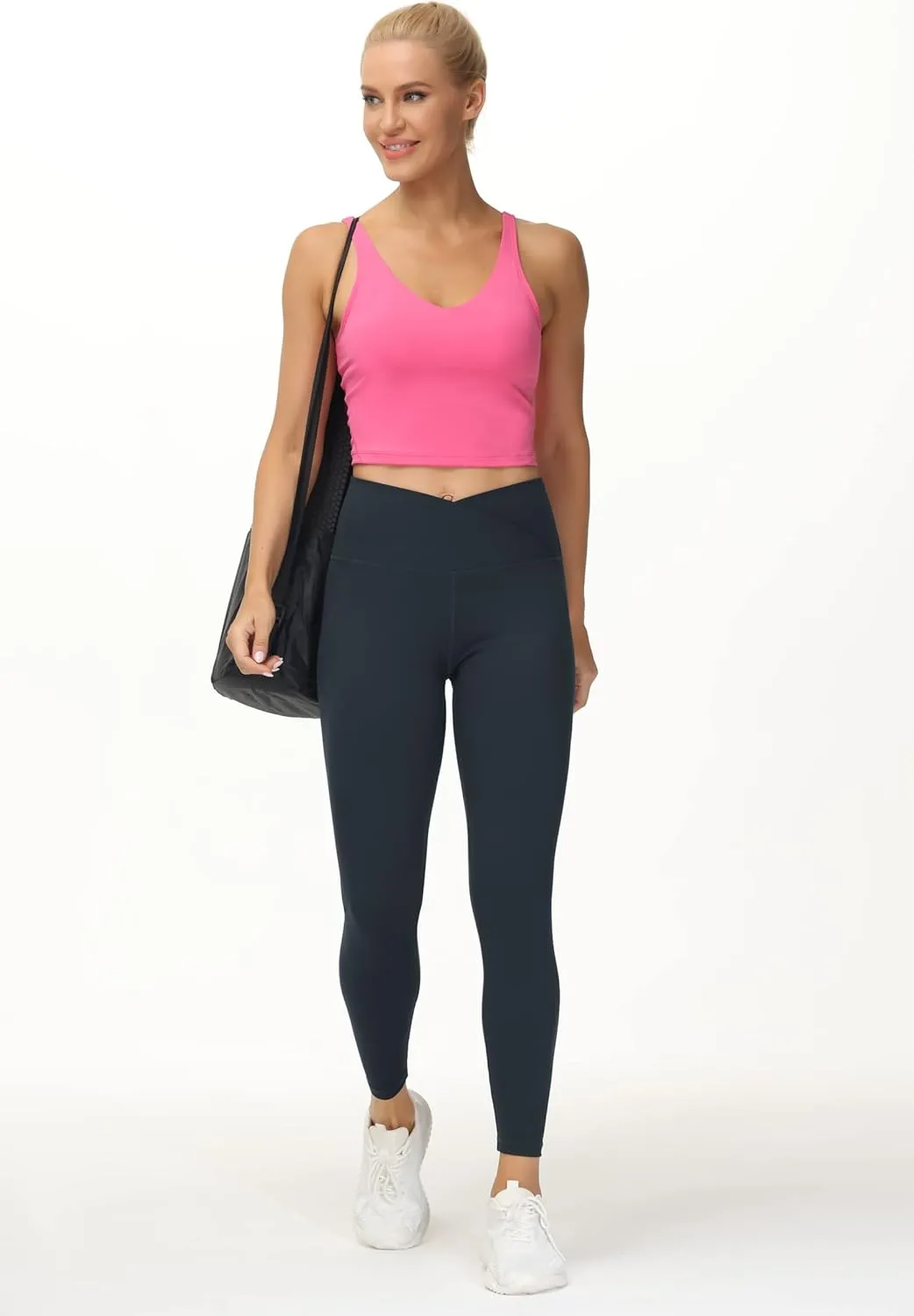 THE GYM PEOPLE Womens' V Cross Waist Yoga Leggings with High Waisted Tummy Control