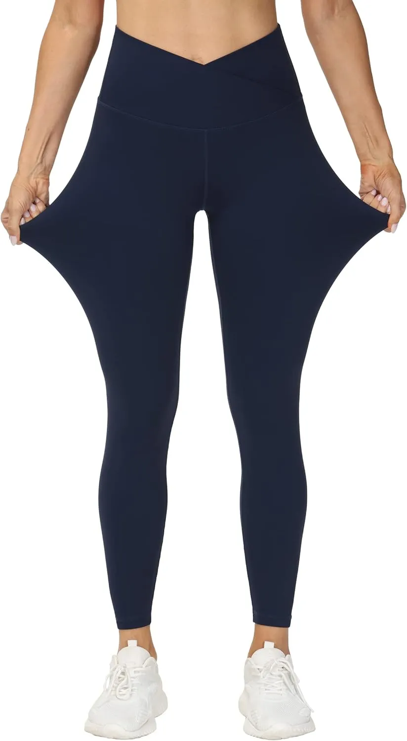 THE GYM PEOPLE Womens' V Cross Waist Yoga Leggings with High Waisted Tummy Control