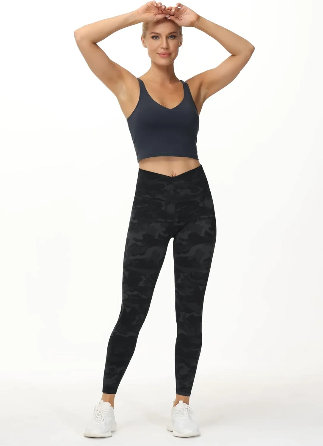 THE GYM PEOPLE Womens' V Cross Waist Yoga Leggings with High Waisted Tummy Control