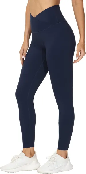 THE GYM PEOPLE Womens' V Cross Waist Yoga Leggings with High Waisted Tummy Control