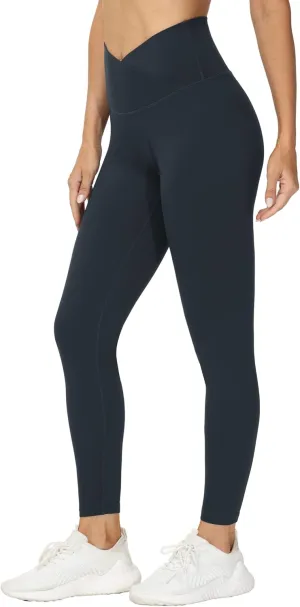 THE GYM PEOPLE Womens' V Cross Waist Yoga Leggings with High Waisted Tummy Control