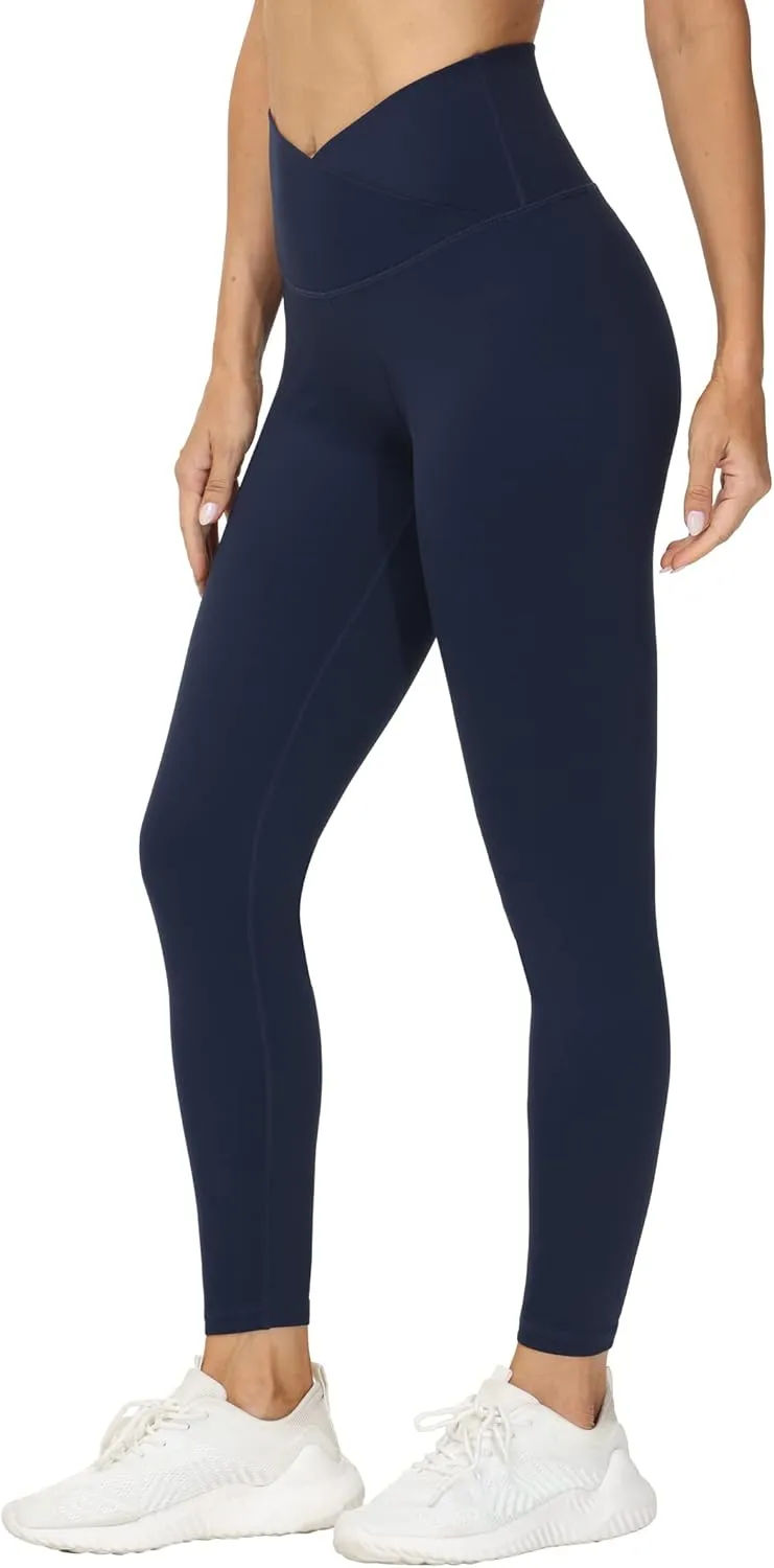 THE GYM PEOPLE Womens' V Cross Waist Yoga Leggings with High Waisted Tummy Control