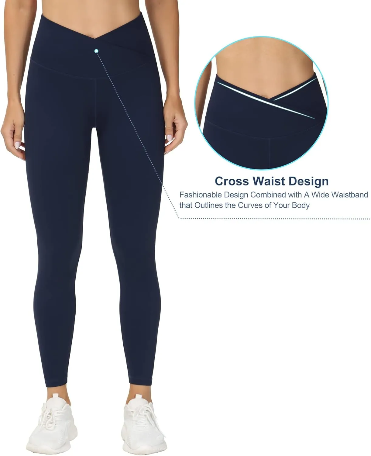 THE GYM PEOPLE Womens' V Cross Waist Yoga Leggings with High Waisted Tummy Control