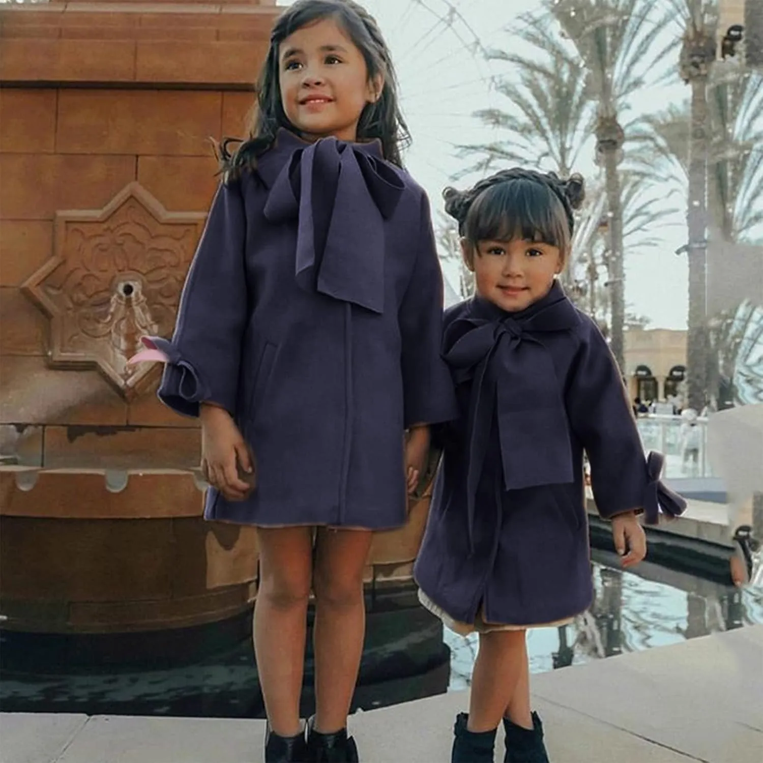 Toddler Girls Trench Coat Long Winter Jacket Kids Girls' Dress Coat Wool Blend Long Peacoat Faux Fur Jacket Outerwear