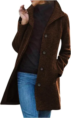 Trench Coat for Women 2024 Casual Lapel Single Breasted Pea Coat Trendy Winter Warm Wool Coats Mid-Long Overcoat
