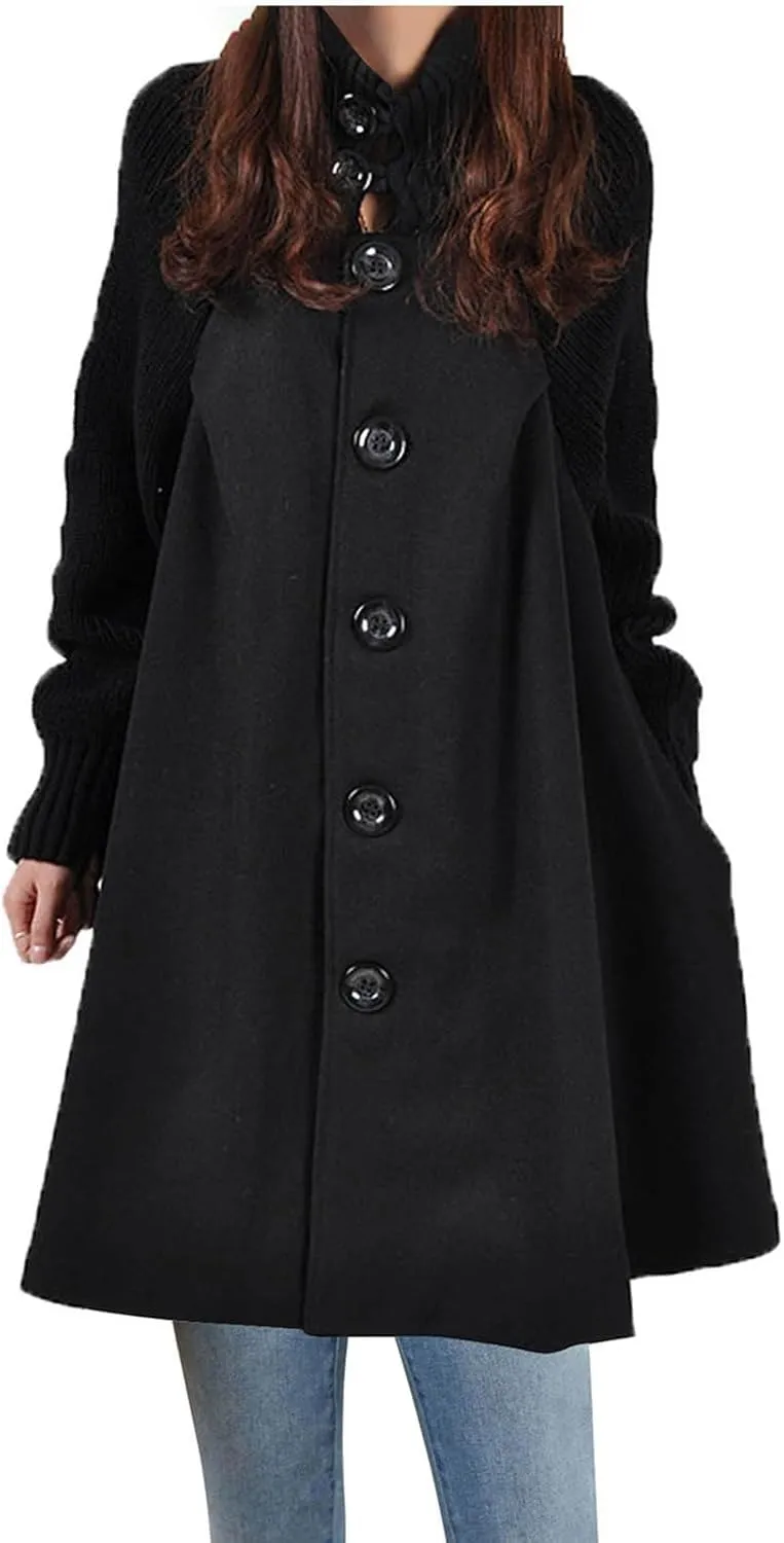Trench Coat For Women 2024 Mid Length Fashion Button Down Long Sleeve Loose Pea Coat Solid Color Casual Winter Coat