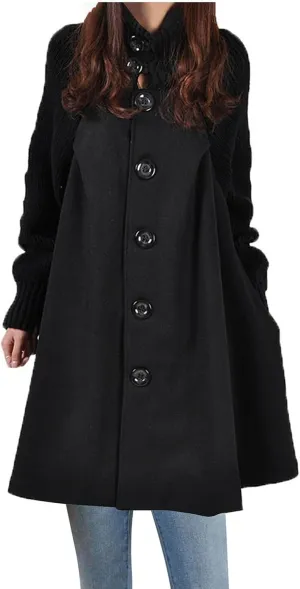 Trench Coat For Women 2024 Mid Length Fashion Button Down Long Sleeve Loose Pea Coat Solid Color Casual Winter Coat