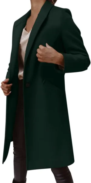 Trench Coat for Women 2024 Single Breasted Wool Pea Coats Causal Notch Lapel Windproof Long Overcoat Outwear