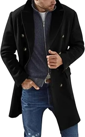 Trench Coat Slim Fit Notch Lapel Long Sleeve Padded Leather Jacket Vintage Thicken Warm Cotton Business Long Jacket