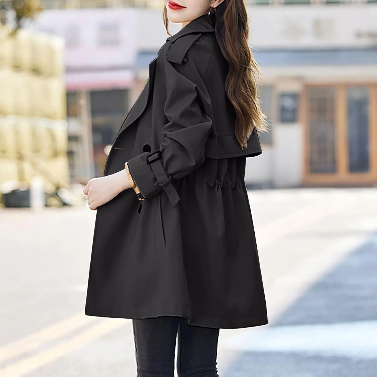 Trench Coat Women Double-Breasted Hooded Jackets Spring Fall Long Fit Outerwear 2024 Fashion Overcoat with Pocket