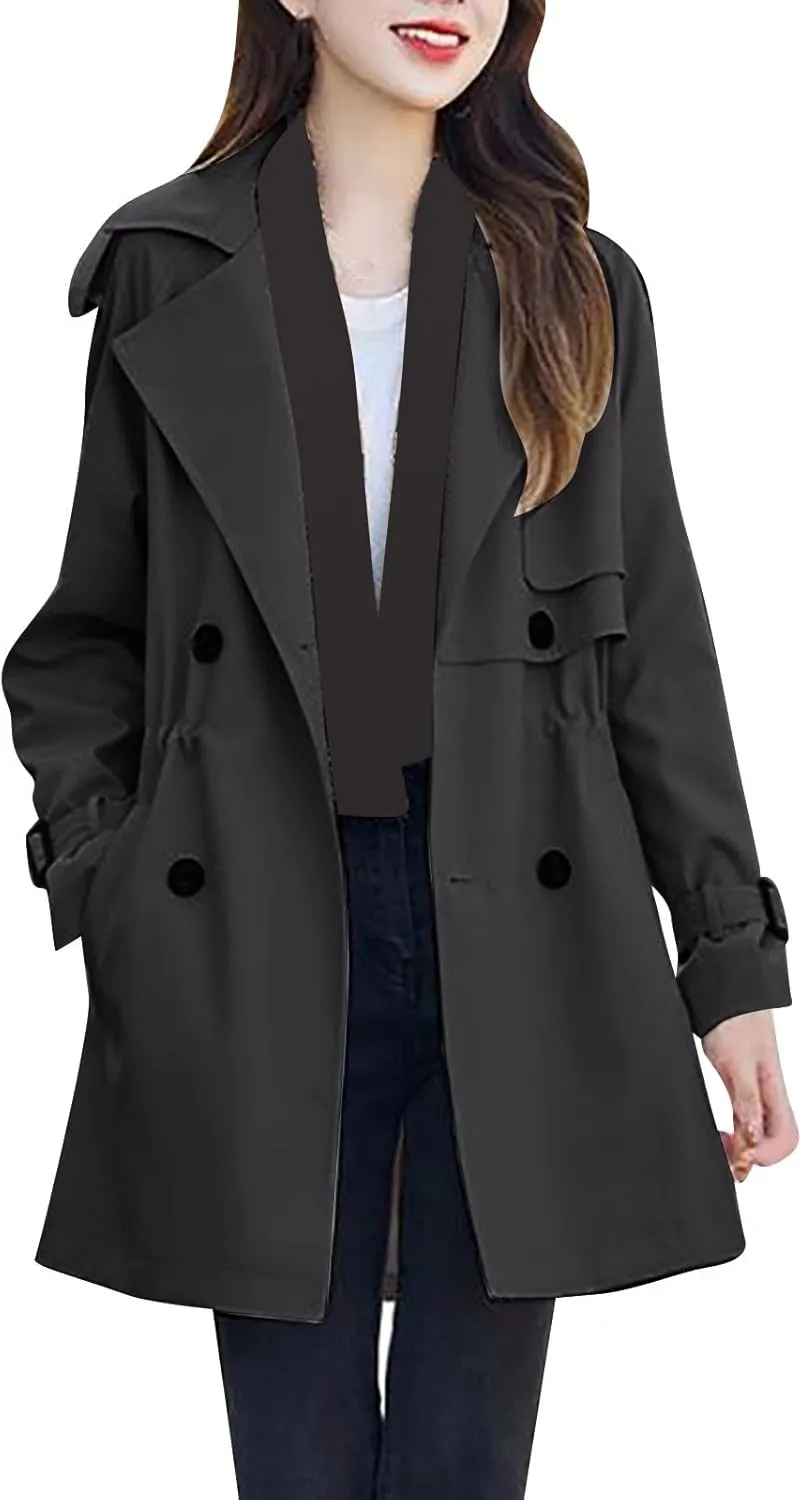 Trench Coat Women Double-Breasted Hooded Jackets Spring Fall Long Fit Outerwear 2024 Fashion Overcoat with Pocket