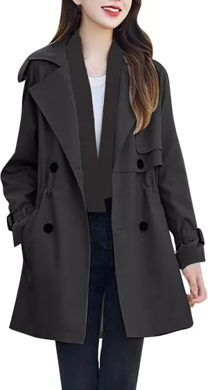Trench Coat Women Double-Breasted Hooded Jackets Spring Fall Long Fit Outerwear 2024 Fashion Overcoat with Pocket