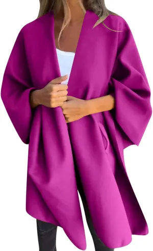 Trench Coat Women Oversized Cardigans V Neck Bat Sleeve Jackets Solid Color Fall Pea Coats Windproof Overcoat