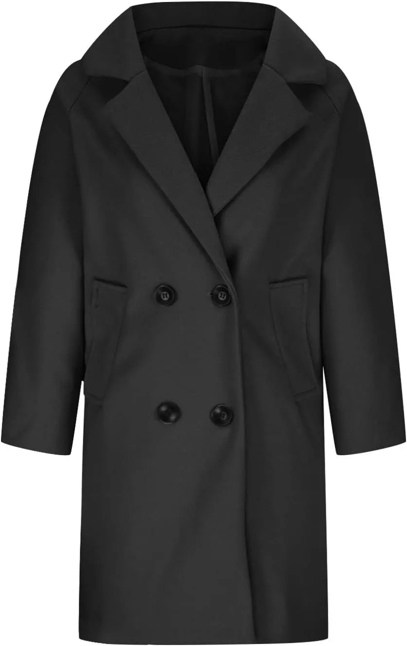 Trench Coats for Women Casual Double Breasted Notched Lapel Wool Coats Winter Warm Oversized Long Pea Coat Jackets