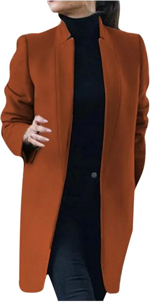 Trench Coats for Women Casual Stand Collar Double Breasted Wool Coats Oversized Warm Winter Long Pea Coat Jackets