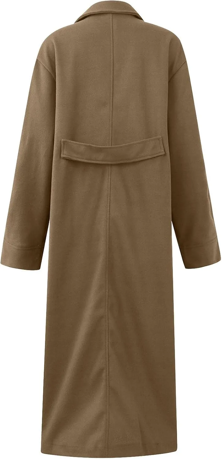 Trench Coats for Women Casual Wool Blend Winter Coats Notch Lapel Double-Breasted Casual Mid Peacoat Outwear