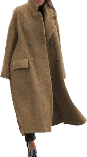 Trench Coats for Women Casual Wool Blend Winter Coats Notch Lapel Double-Breasted Casual Mid Peacoat Outwear