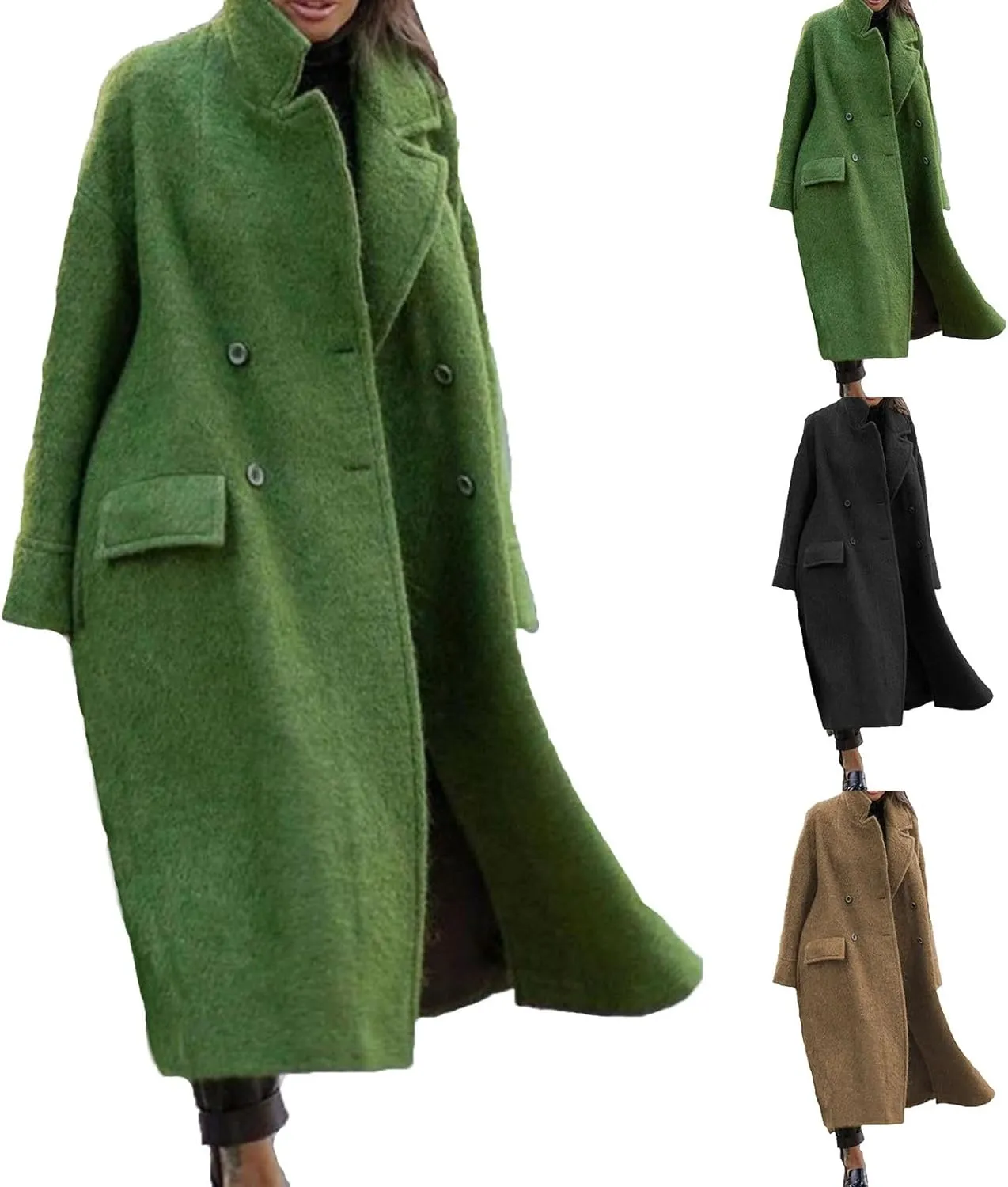 Trench Coats for Women Casual Wool Blend Winter Coats Notch Lapel Double-Breasted Casual Mid Peacoat Outwear