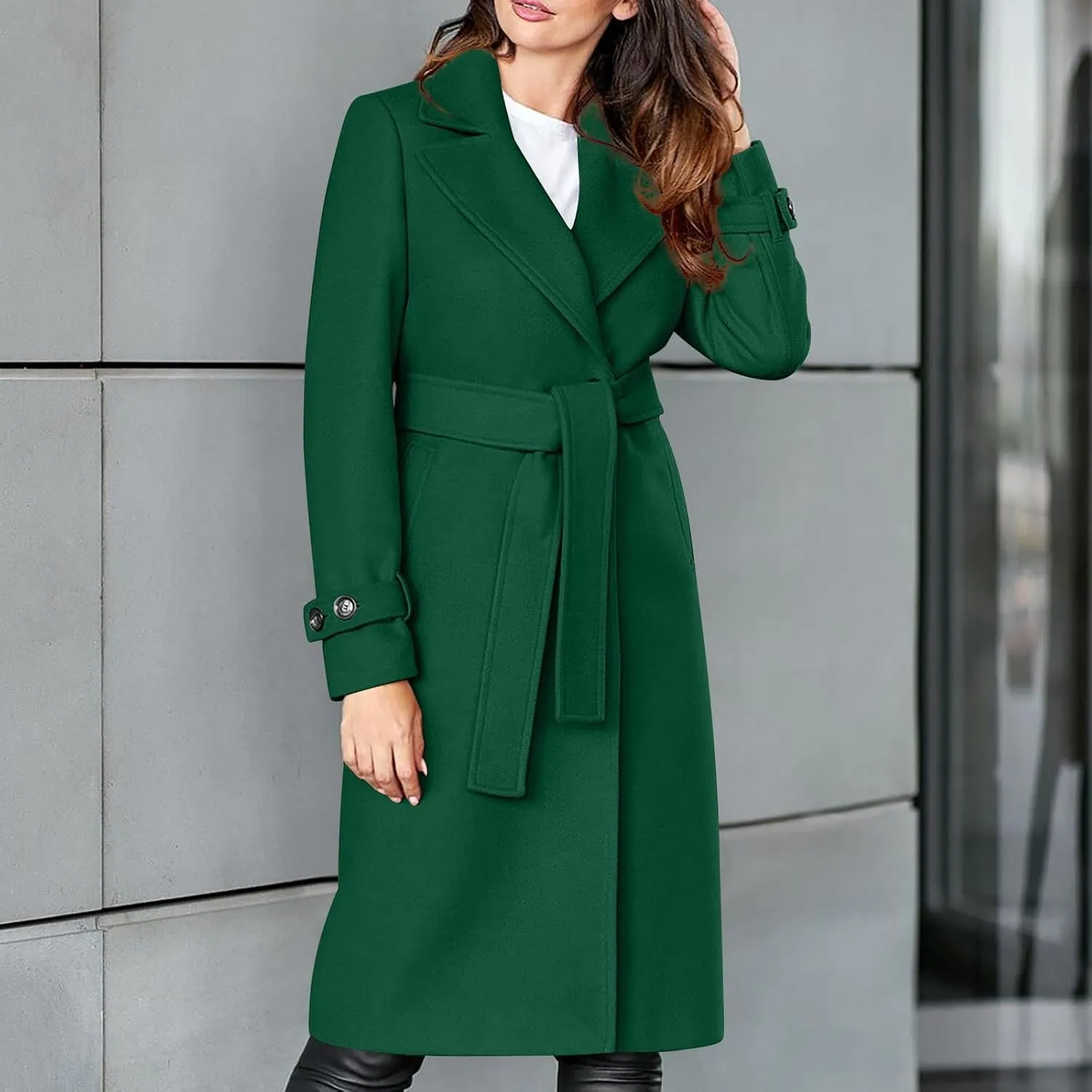 Trench Coats for Women Long Winter Wool Blend Camel Mid-Long Coat Fall Lapel Slim Overcoat Outerwear with Belt