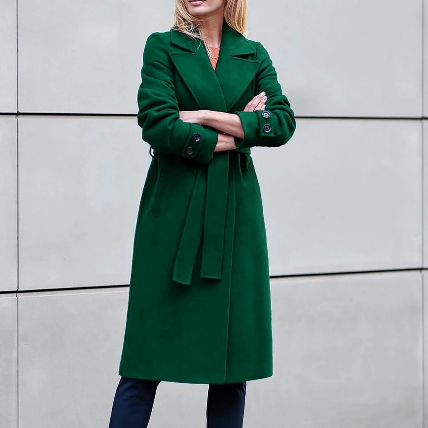 Trench Coats for Women Long Winter Wool Blend Camel Mid-Long Coat Fall Lapel Slim Overcoat Outerwear with Belt