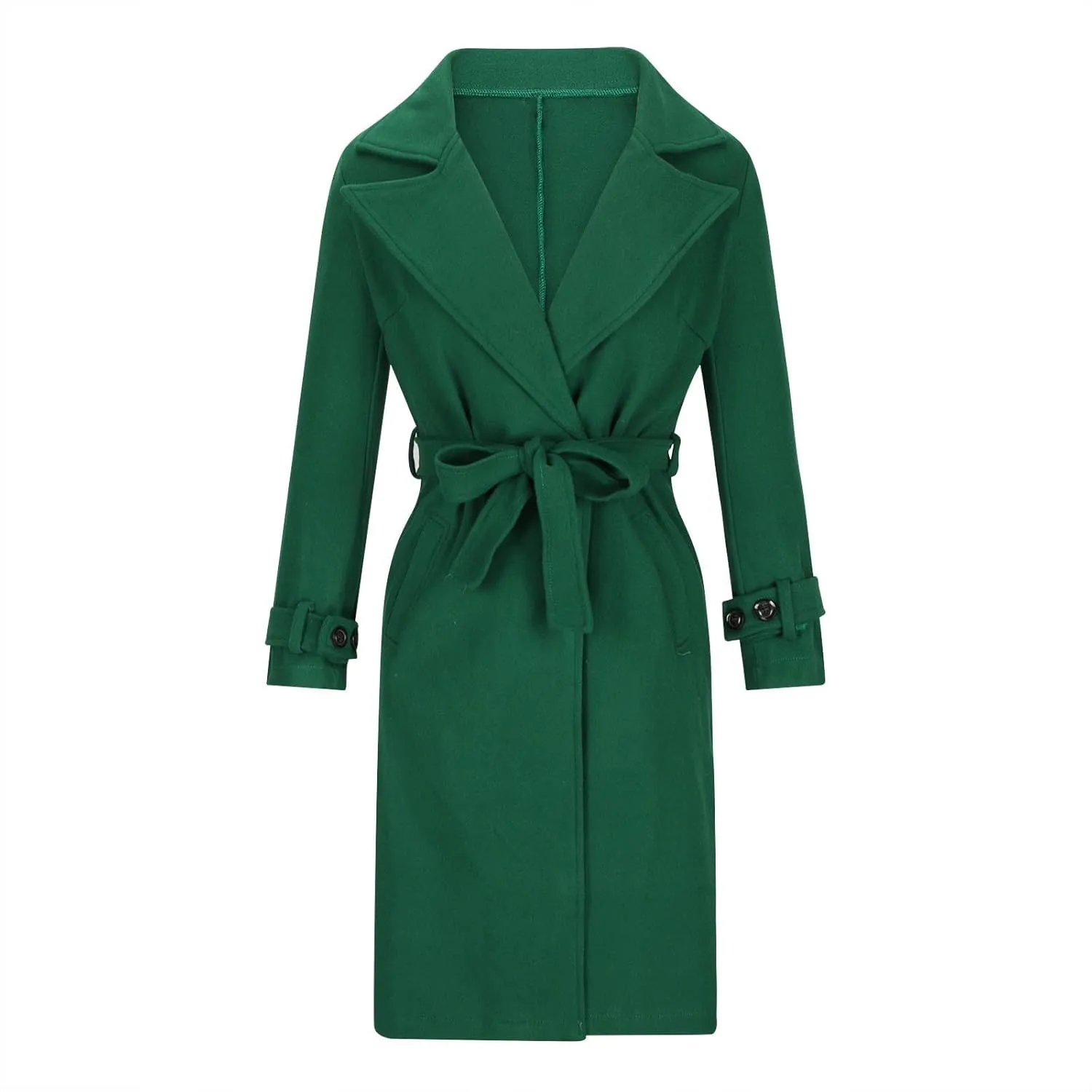 Trench Coats for Women Long Winter Wool Blend Camel Mid-Long Coat Fall Lapel Slim Overcoat Outerwear with Belt