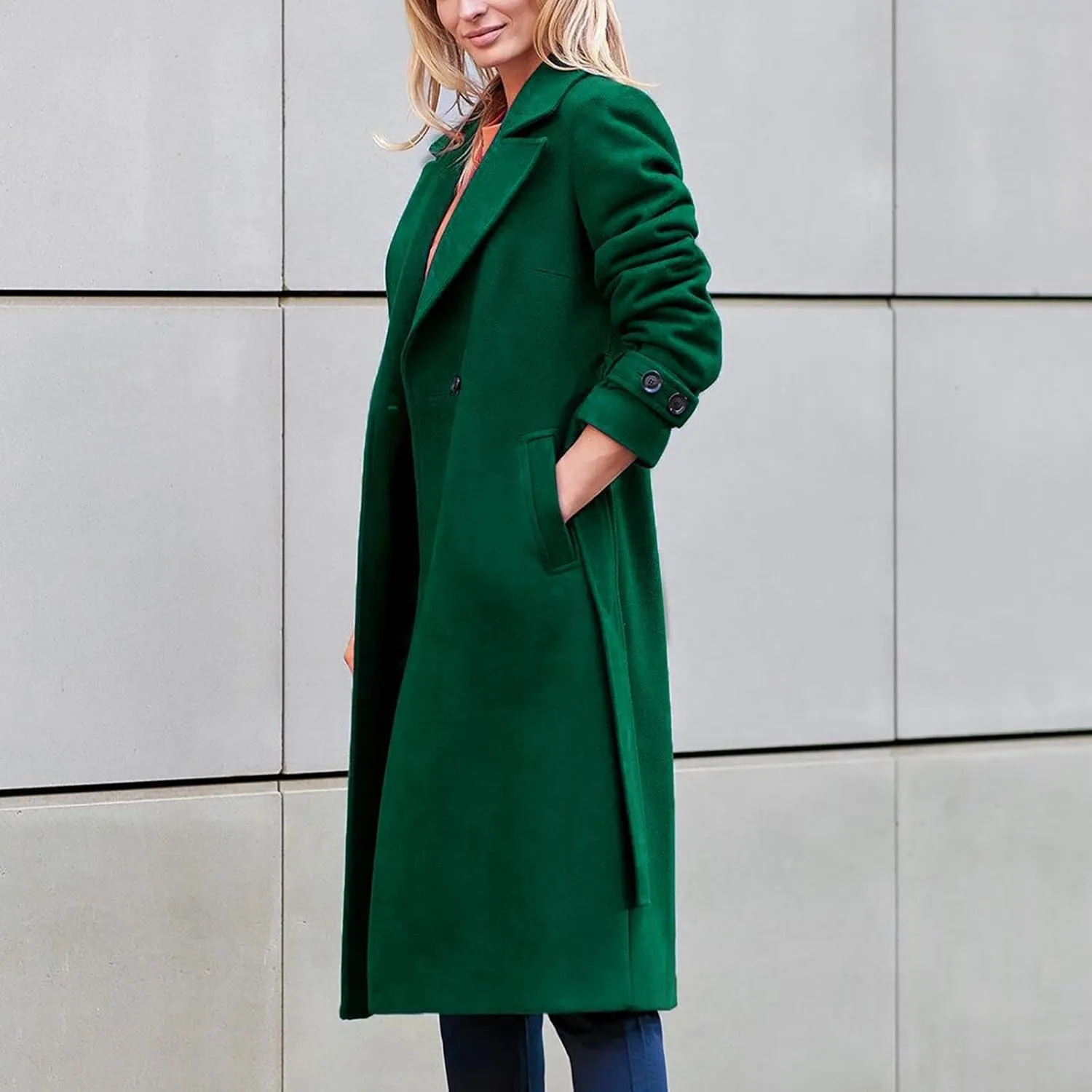 Trench Coats for Women Long Winter Wool Blend Camel Mid-Long Coat Fall Lapel Slim Overcoat Outerwear with Belt