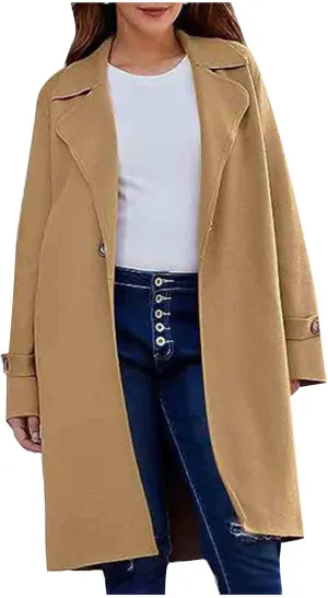 Trench Coats for Women Open Front Coatigan Pea Coat Long Sleeve Lapel Collared Wool Winter Coat Ovecoats