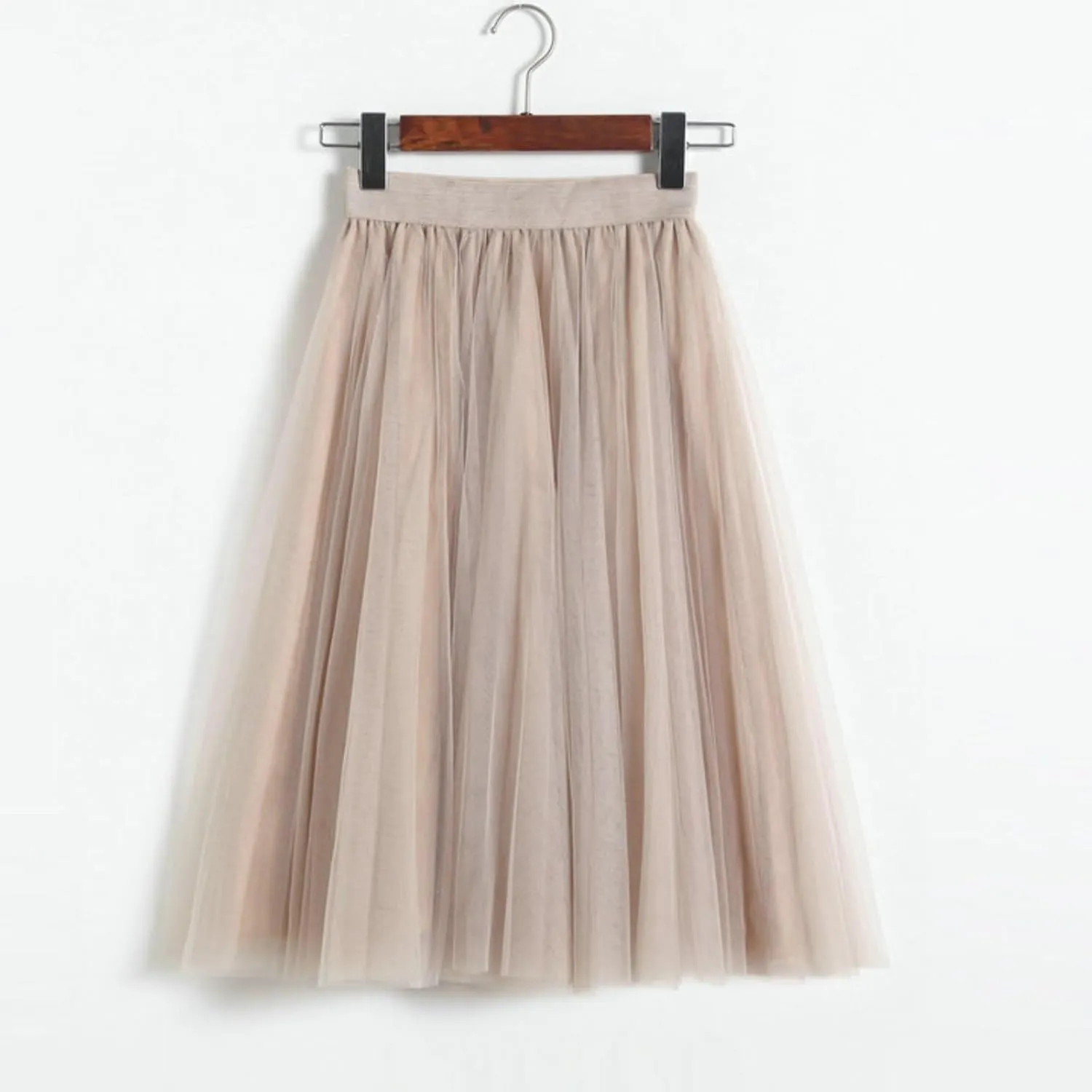 Tulle Skirts for Women Cute Puffy Wedding Midi Tutu Skirts Ruffle Mesh Vintage Chiffon A Line Pleated Party Skirt