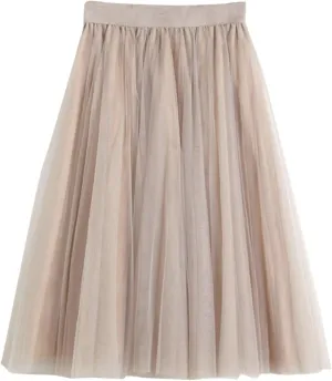Tulle Skirts for Women Cute Puffy Wedding Midi Tutu Skirts Ruffle Mesh Vintage Chiffon A Line Pleated Party Skirt