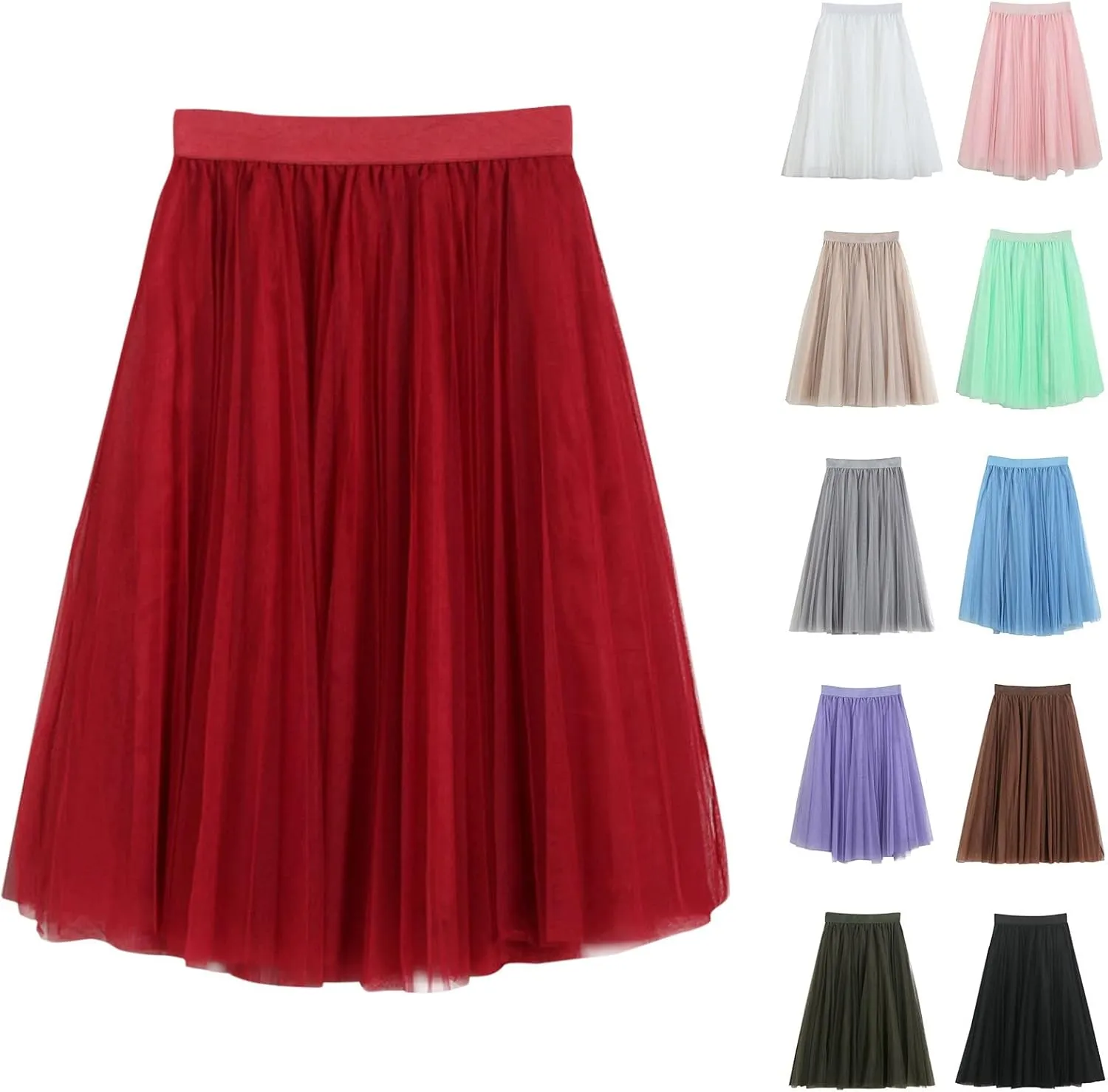 Tulle Skirts for Women Cute Puffy Wedding Midi Tutu Skirts Ruffle Mesh Vintage Chiffon A Line Pleated Party Skirt