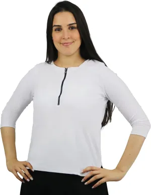 Tznius Shirt Rash Guard 3/4 Sleeve w/Zipper for Woman- Modest Shirt Swimsuit for Swim