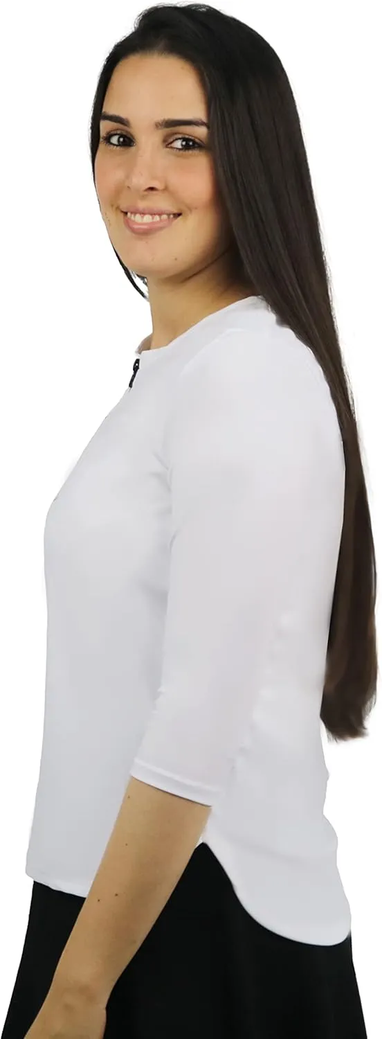 Tznius Shirt Rash Guard 3/4 Sleeve w/Zipper for Woman- Modest Shirt Swimsuit for Swim