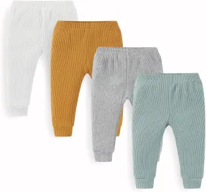 Unisex Baby Boy Girl Pants Sets Ribbed Soft Infants Bottoms Casual 4 Pack 0-24 Month Babies' Leggings