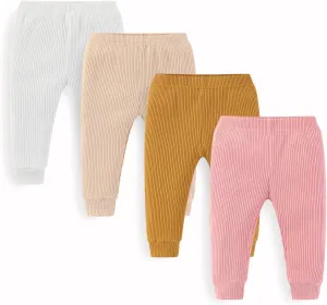 Unisex Baby Boy Girl Pants Sets Ribbed Soft Infants Bottoms Casual 4 Pack 0-24 Month Babies' Leggings