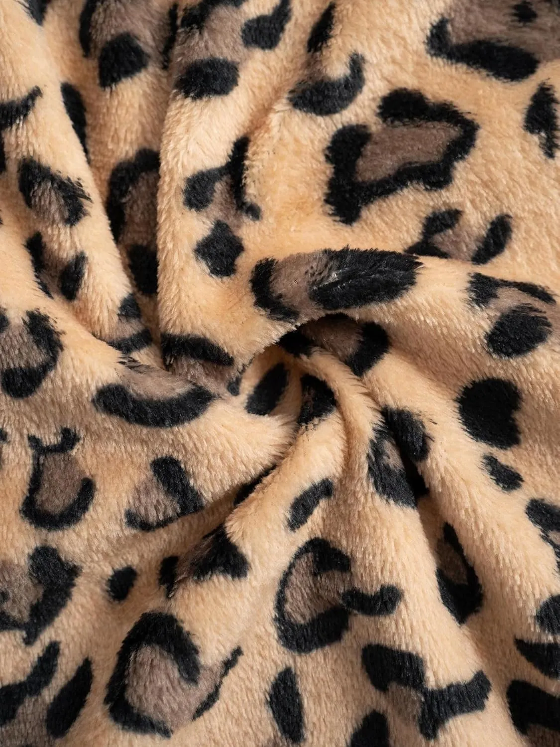 VCM Leopard Print Pants Y2k High Waisted Baggy Trousers Drawstring Fluffy Cheetah Fuzzy Pajama Sleepwear