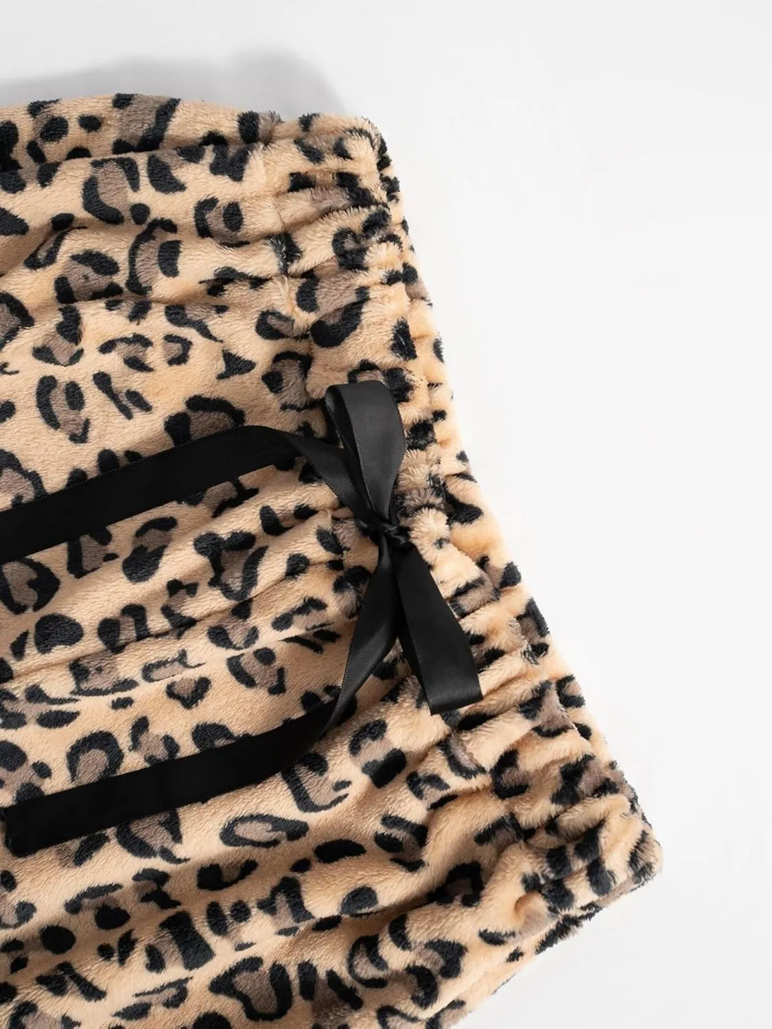 VCM Leopard Print Pants Y2k High Waisted Baggy Trousers Drawstring Fluffy Cheetah Fuzzy Pajama Sleepwear