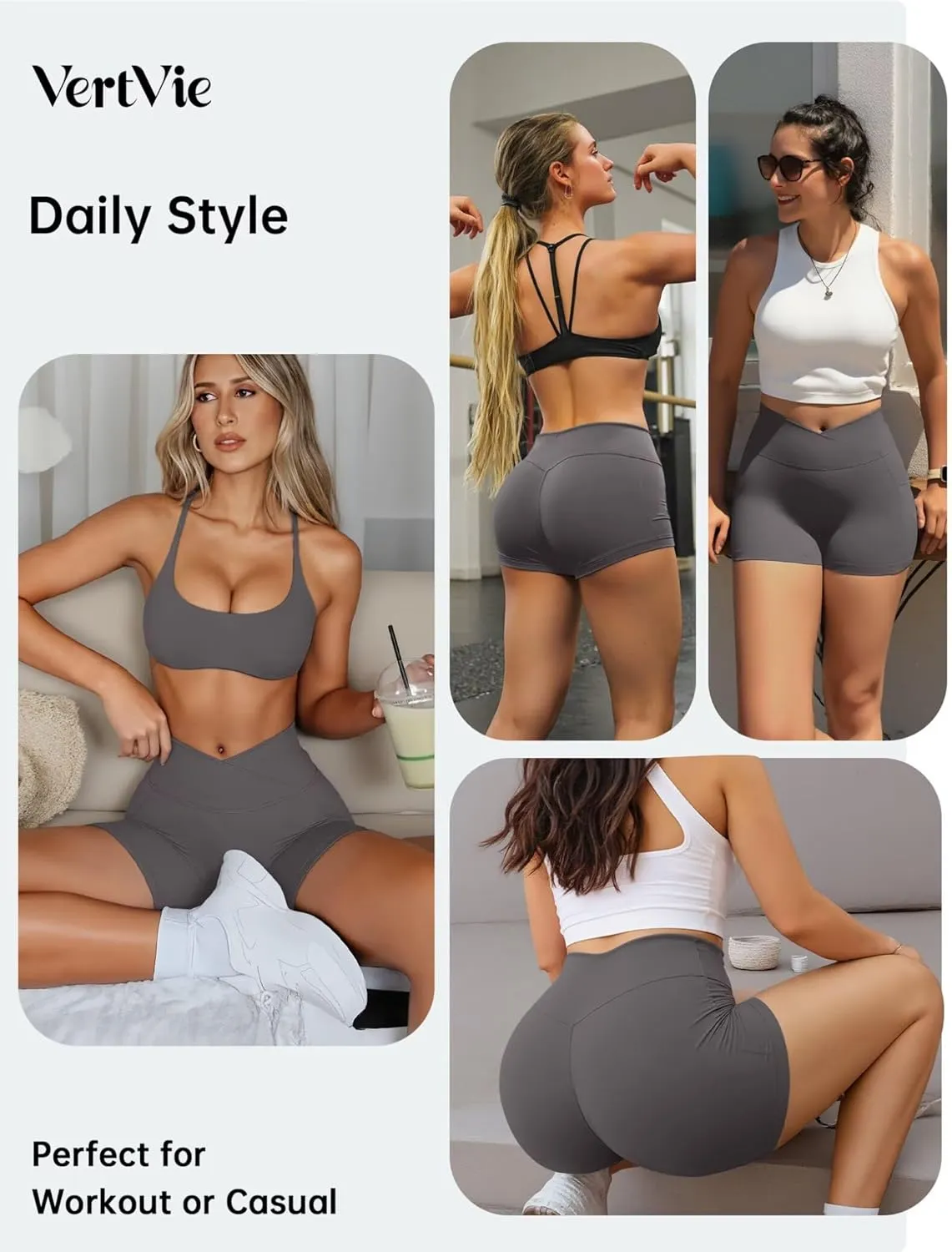 Vertvie Gym Shorts Women 3"/ 9" Crossover Biker Shorts High Waisted Spandex Workout Yoga Volleyball Booty Shorts with Pockets