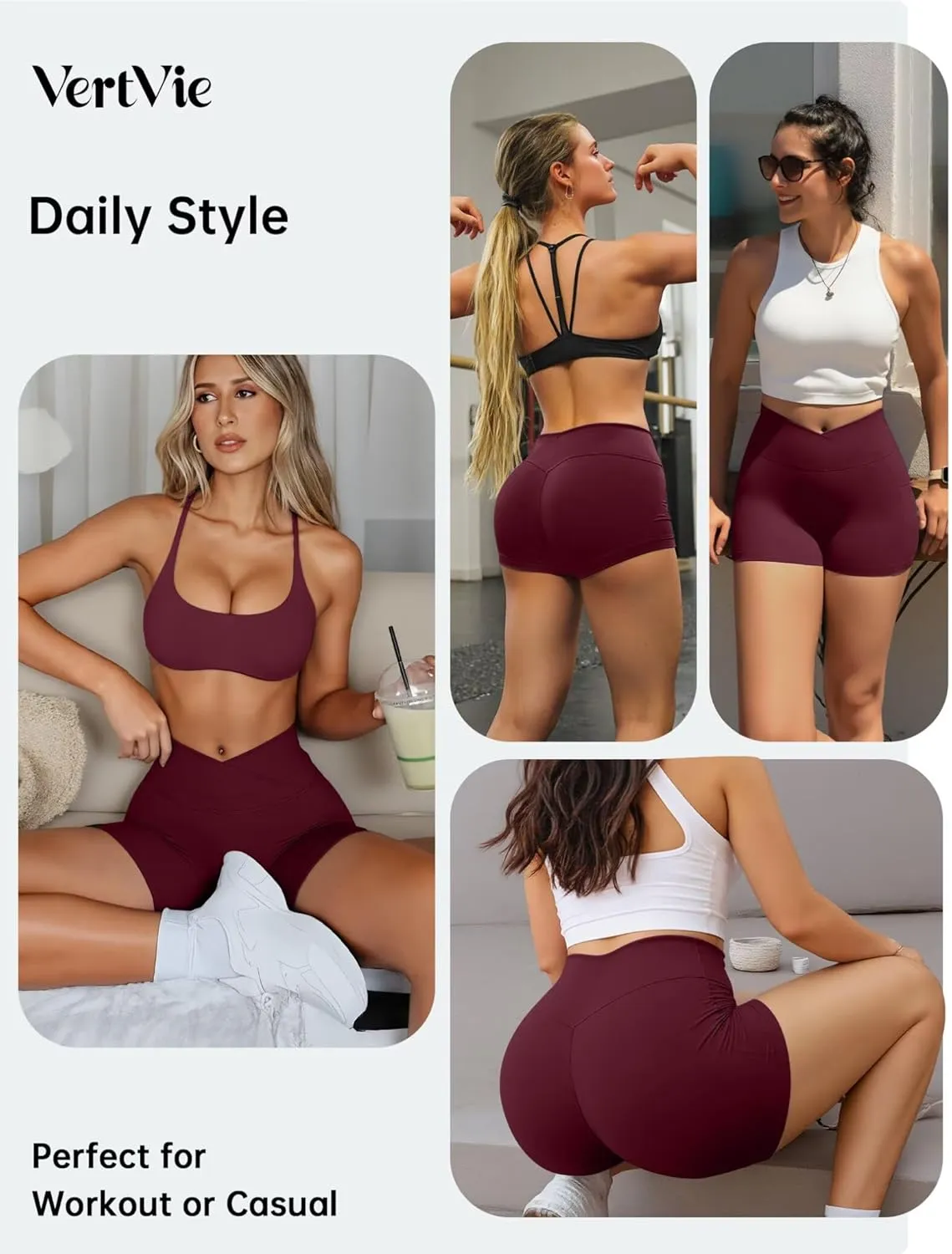 Vertvie Gym Shorts Women 3"/ 9" Crossover Biker Shorts High Waisted Spandex Workout Yoga Volleyball Booty Shorts with Pockets
