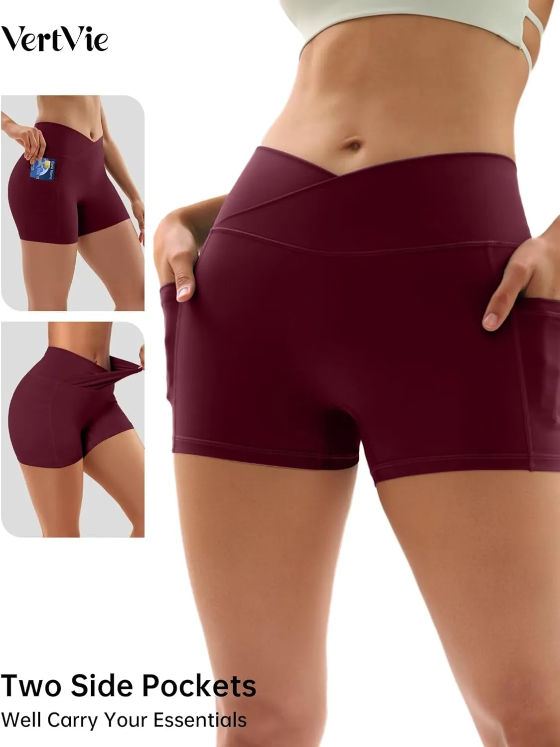 Vertvie Gym Shorts Women 3"/ 9" Crossover Biker Shorts High Waisted Spandex Workout Yoga Volleyball Booty Shorts with Pockets