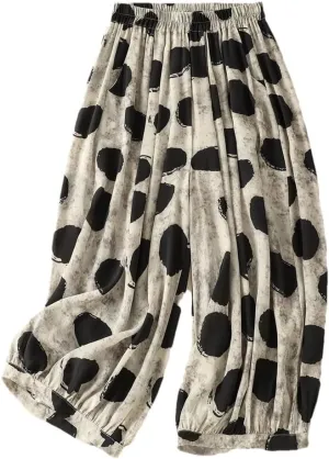 Vintage Polka Dot High Waist Wide Leg Pants Office Draped Casual Loose Pants Trousers
