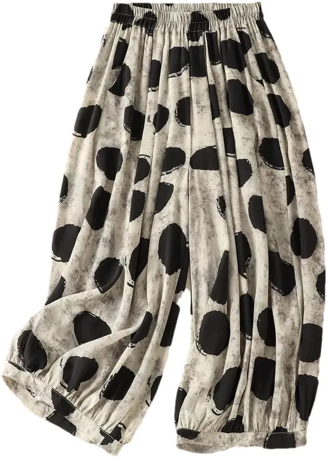 Vintage Polka Dot High Waist Wide Leg Pants Office Draped Casual Loose Pants Trousers