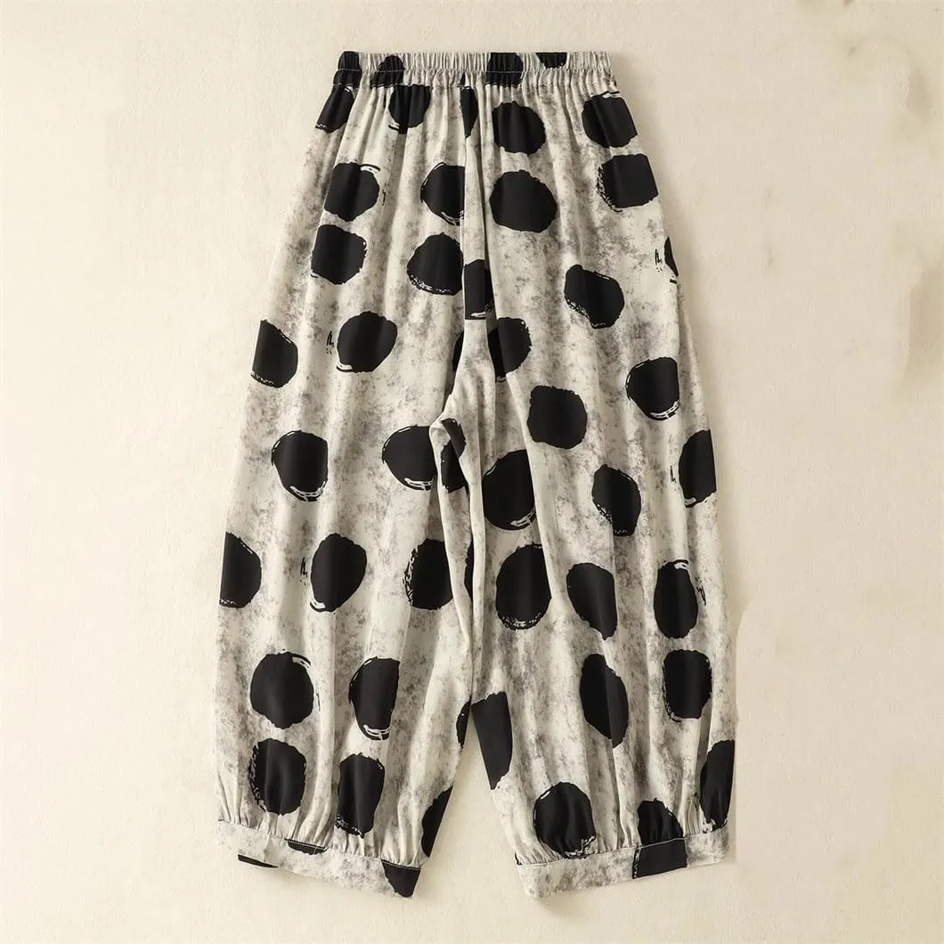Vintage Polka Dot High Waist Wide Leg Pants Office Draped Casual Loose Pants Trousers