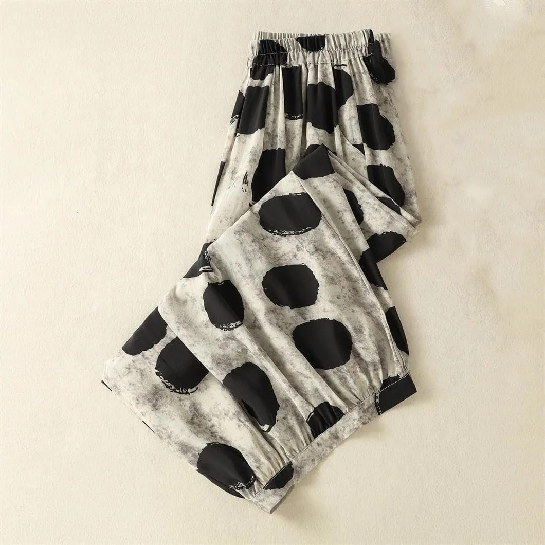Vintage Polka Dot High Waist Wide Leg Pants Office Draped Casual Loose Pants Trousers