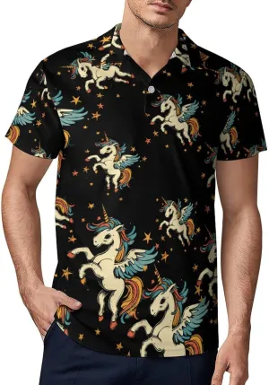 Vintage Unicorm Men's Polo-Shirt Regular-Fit Short Sleeve Sports Quick Dry Golf Tennis T-Shirt