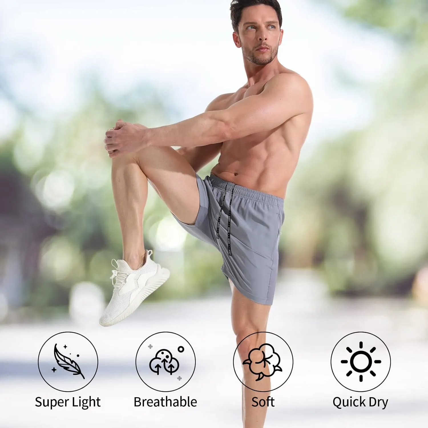 VPOS Gym Shorts for Men 5 Inch - Lightweight Mens Athletic Shorts Quick Dry Workout Running Shorts with Zipper Pockets