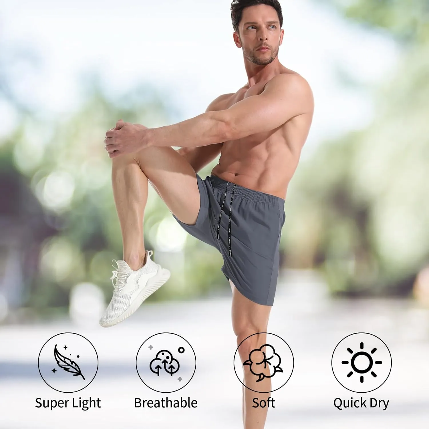 VPOS Gym Shorts for Men 5 Inch - Lightweight Mens Athletic Shorts Quick Dry Workout Running Shorts with Zipper Pockets
