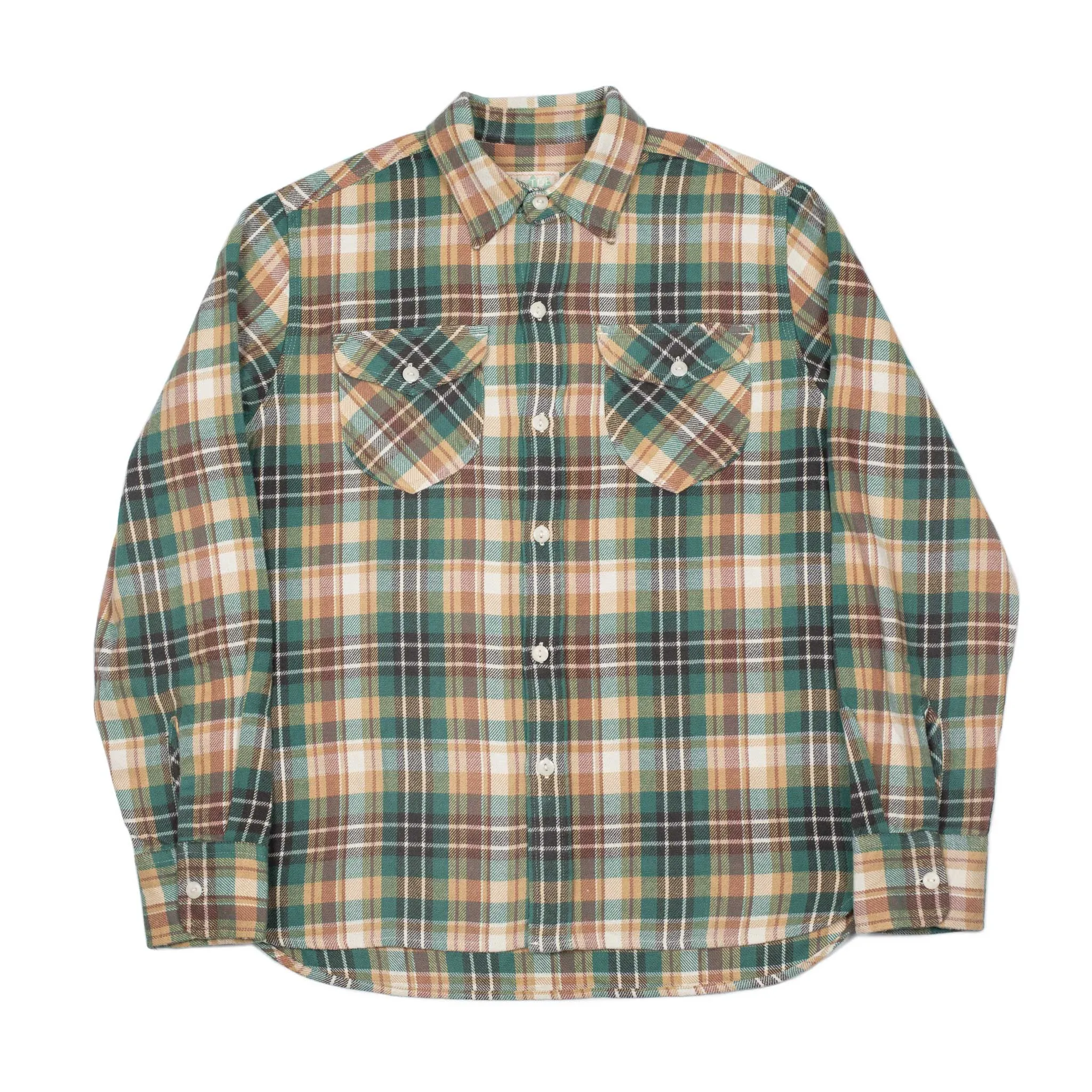 Washed flannel workshirt in Logger Plaid cotton