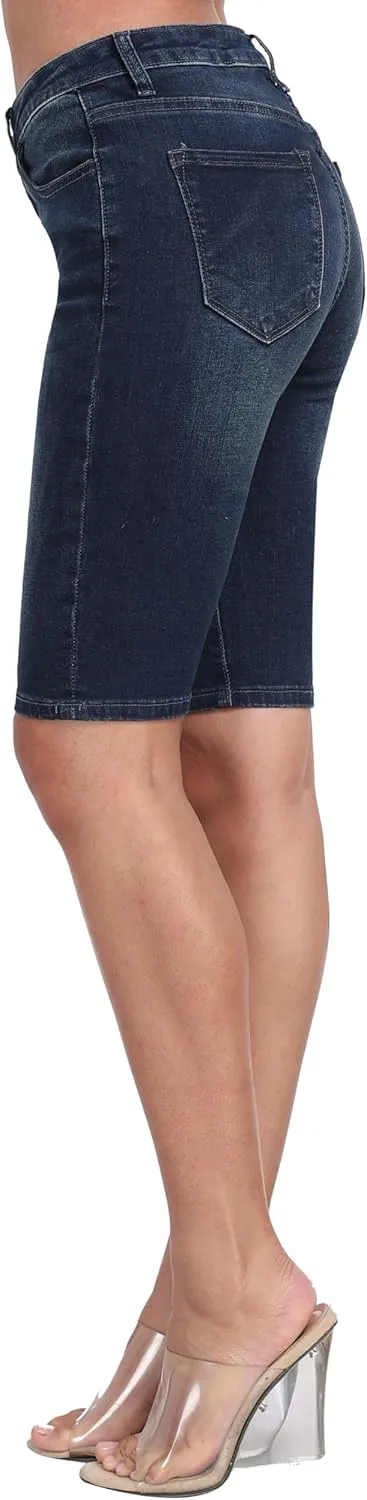 WAYRUNZ Denim Shorts Women Mid Waisted Folded Hem Jean Shorts